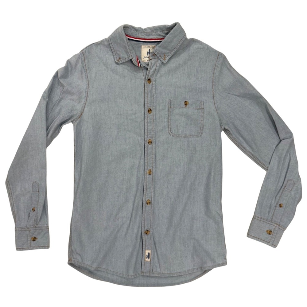 Johnnie-O Button Down Shirt Boys 14 Blue Excellent West Coast Prep Chambray